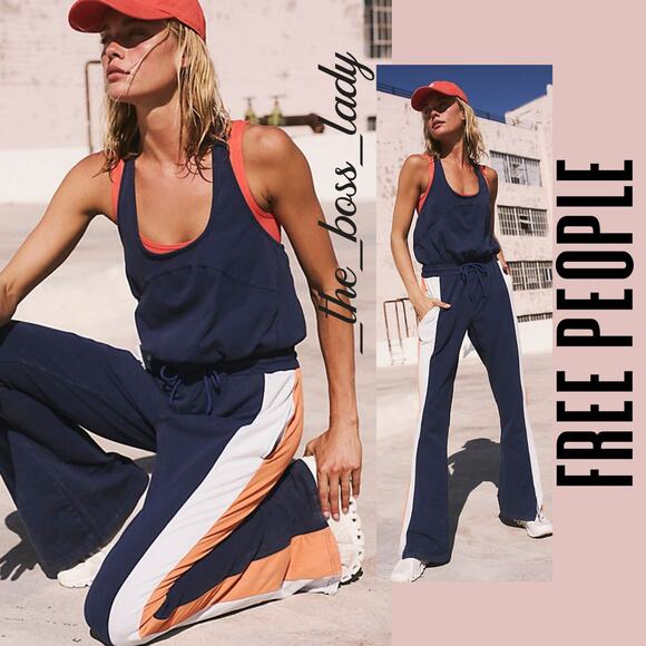 Free People jumpsuit onesie one-piece activewear romper flare Large - Picture 1 of 9